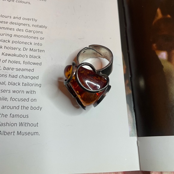 Unique Vintage Sterling Silver Ring With Large Caged Amber Stone Size 8 - Picture 6 of 9